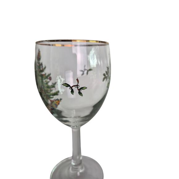 Vintage Spode Christmas Stemware Wine Water Glasses Holiday Set of 8 Holly Tree - Picture 3 of 10